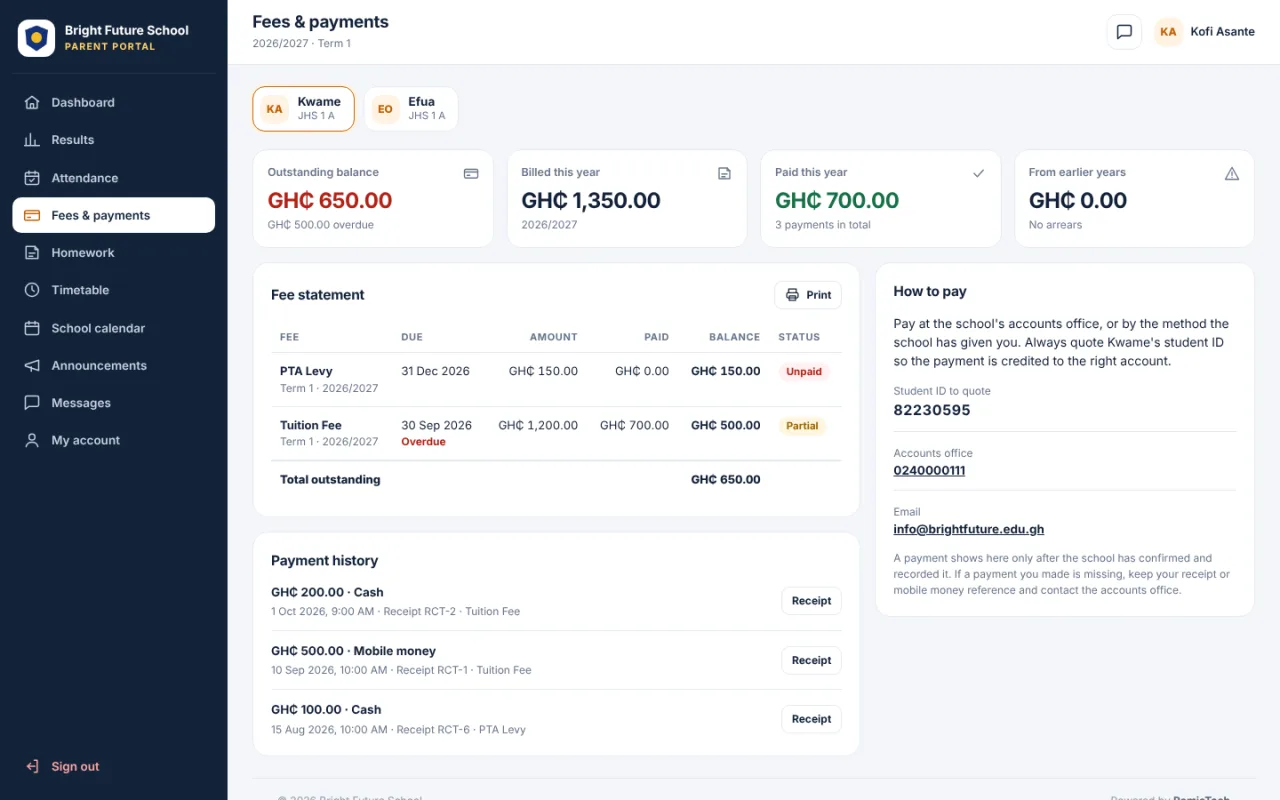Fees and payments