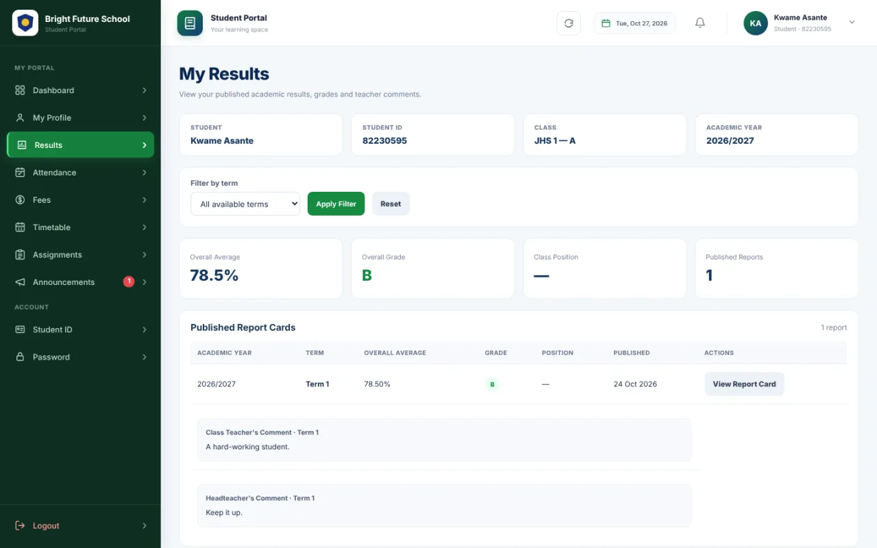 Student Portal screenshot