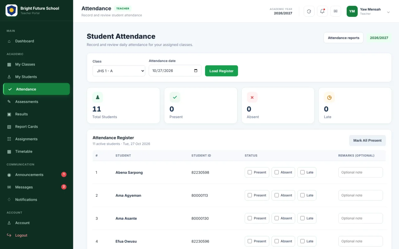 Teacher Portal screenshot